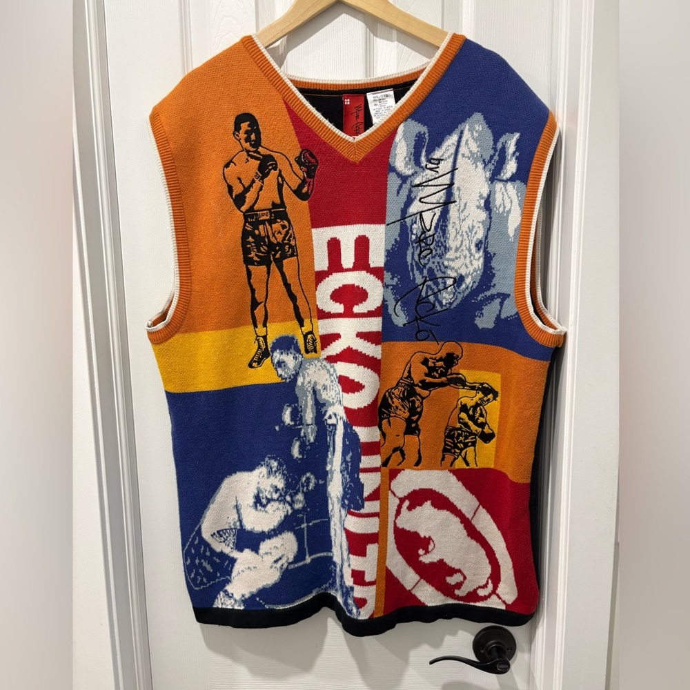 Marc Ecko Vintage Knit Sweater Vest Boxing All Over Print Mens XXL